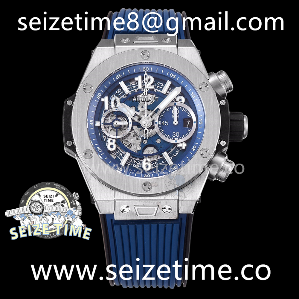 Big Bang Unico 42mm SS BBF 1:1 Best Edition Skeleton Dial on Blue Rubber Strap A1280 V2