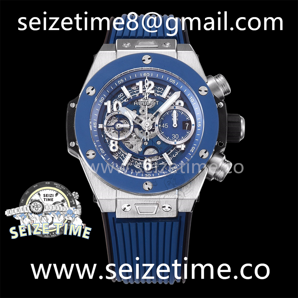 Big Bang Unico 42mm SS BBF 1:1 Best Edition Skeleton Dial Blue Ceramic Bezel on Blue Rubber Strap A1280 V2
