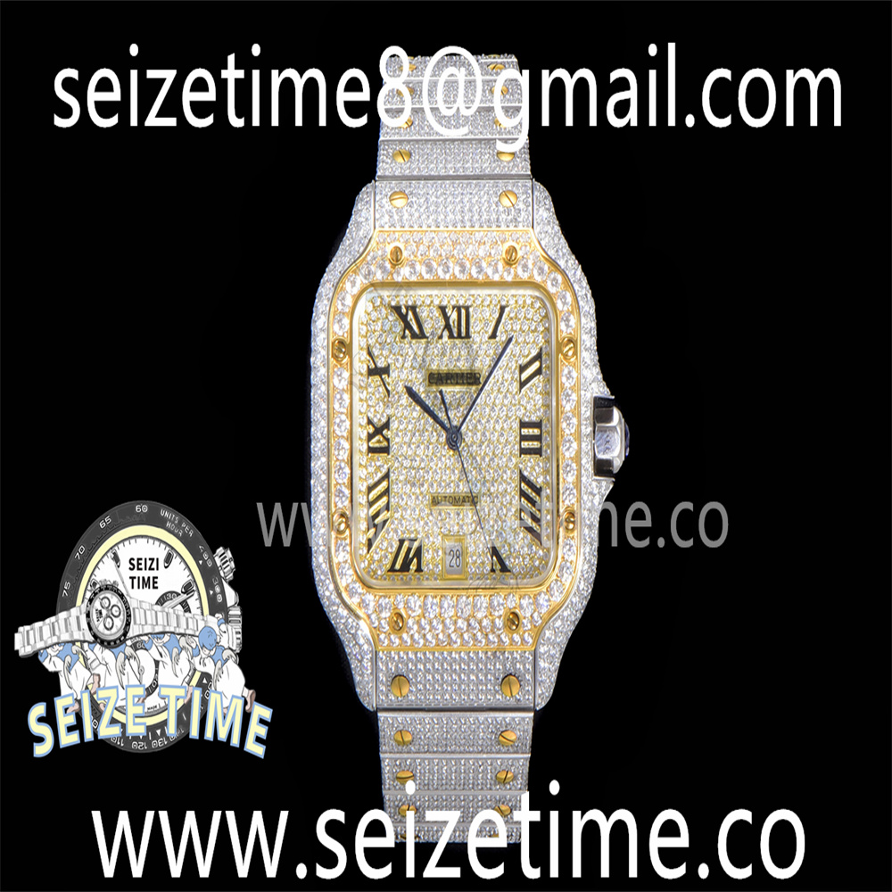 Santos 40mm Full Diamonds SS/YG AMGF Best Edition Diamonds Roman Dial on Bracelet MIYOTA 9015