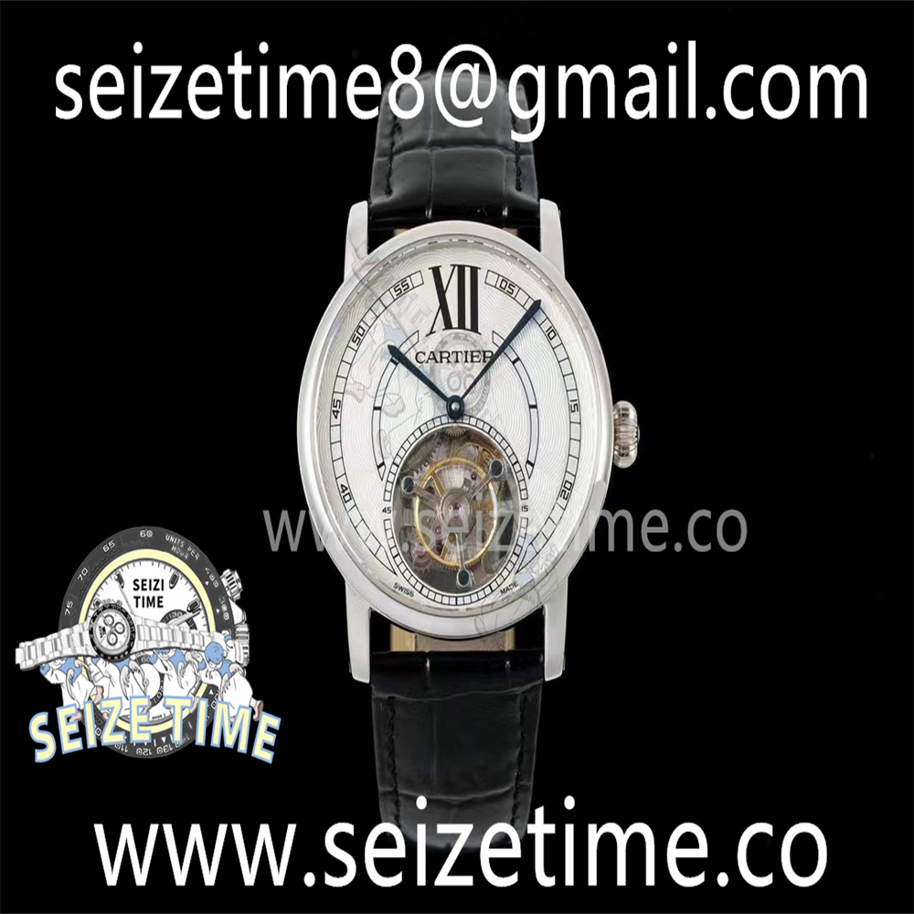 Rotonde de Cartier Flying Tourbillon SS RMS Best Edition White Numeral Dial on Black Leather Strap