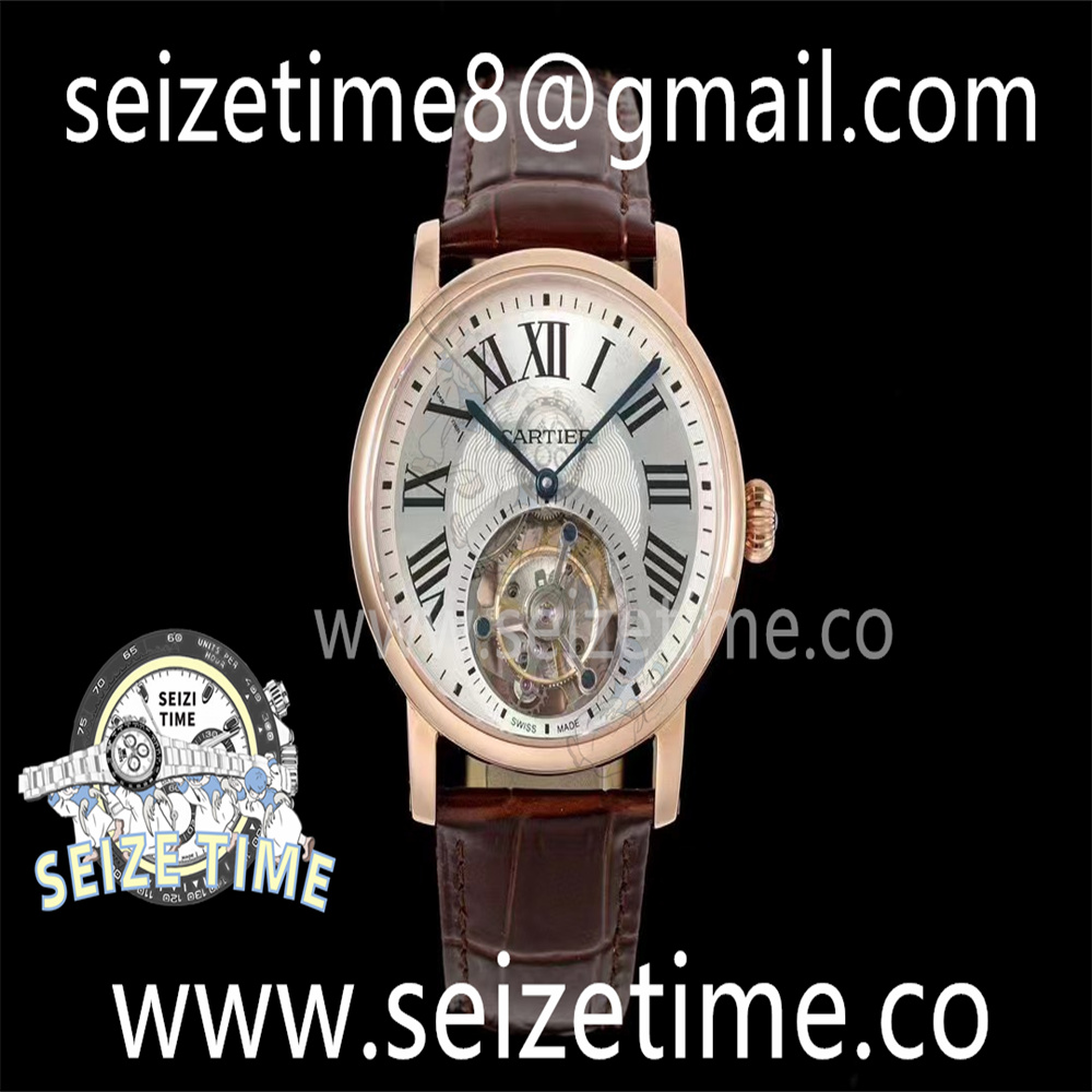 Rotonde de Cartier Flying Tourbillon RG RMS Best Edition Silver Dial on Brown Leather Strap