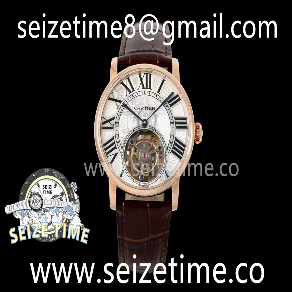 Rotonde de Cartier Flying Tourbillon RG RMS Best Edition White Roman Dial on Brown Leather Strap