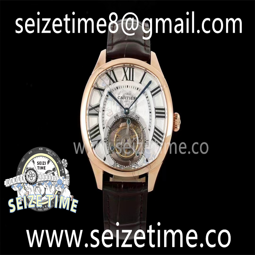 Drive De Cartier Flying Tourbillon RG RMS Best Edition White Dial on Brown Leather Strap