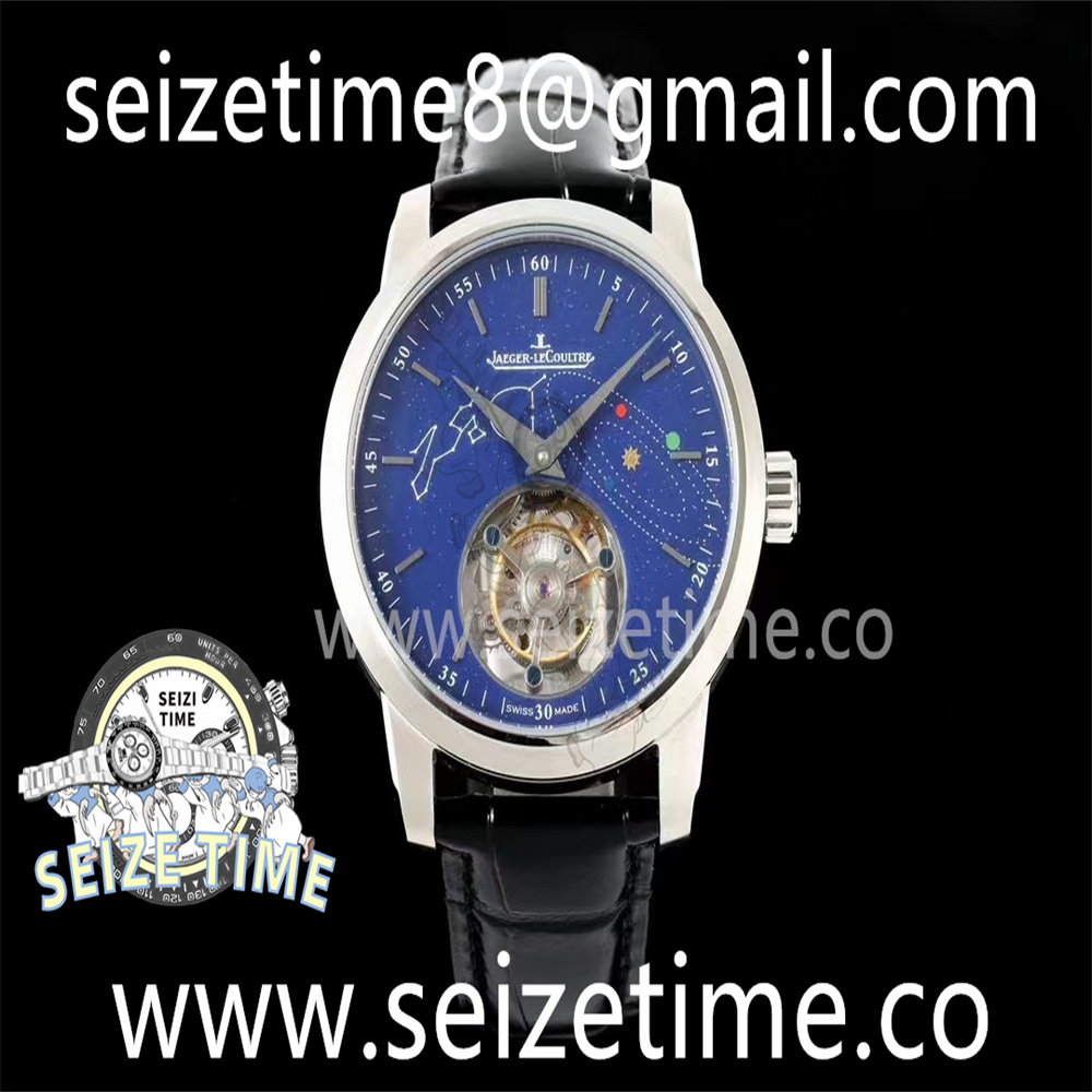 Master Ultra Thin Tourbillon SS RMS Best Edition Blue Solar System Dial on Black Leather Strap