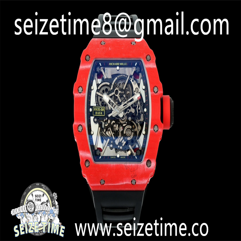 RM035-02 NTPT/RU Red Carbon ZF 1:1 Best Edition Skeleton Dial on Black Rubber Strap RMAL1 Super Clone V6