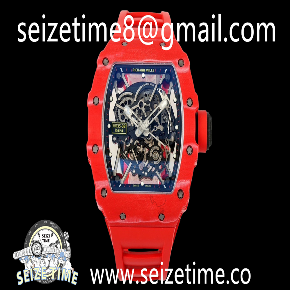 RM035-02 NTPT/RU Red Carbon ZF 1:1 Best Edition Skeleton Dial on Red Rubber Strap RMAL1 Super Clone V6