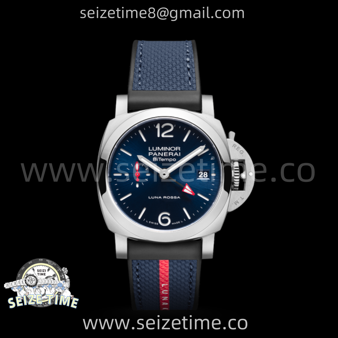 PAM1404 Z GMT SS VSF 1:1 Best Edition Blue Dial on Blue Rubber Strap Asian P900