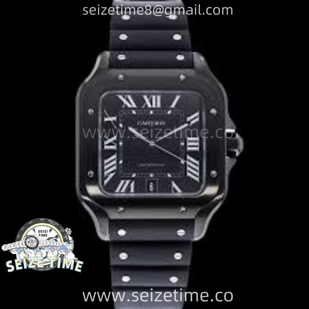 Santos de Cartier 40mm PVD BVF 1:1 Best Edition Black Dial on Rubber Strap MIYOTA 9019