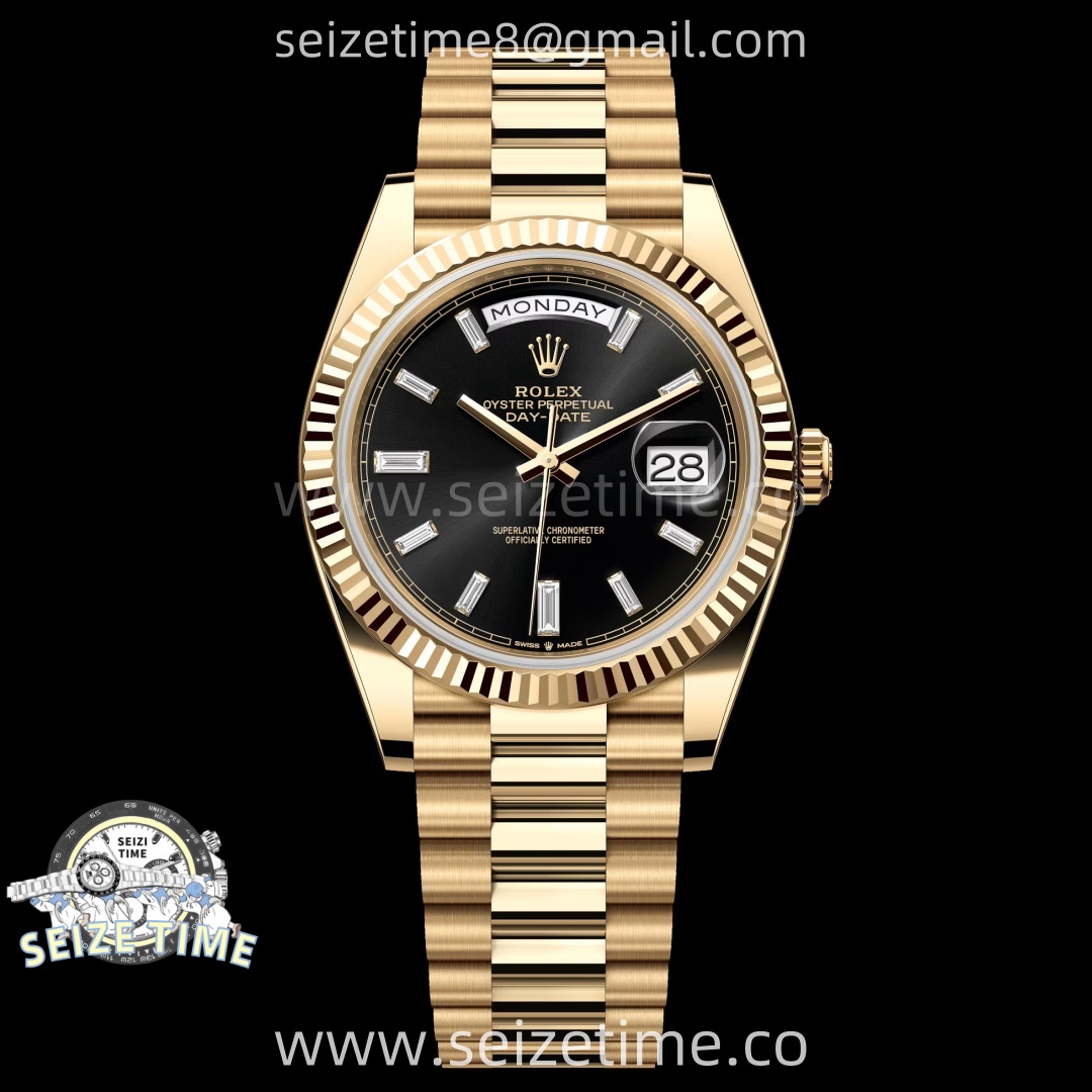 Day Date 228238 40mm YG KF 1:1 Best Edition Black Dial Crystal Markers On RG President Bracelet SA3255 (Gain Weight)