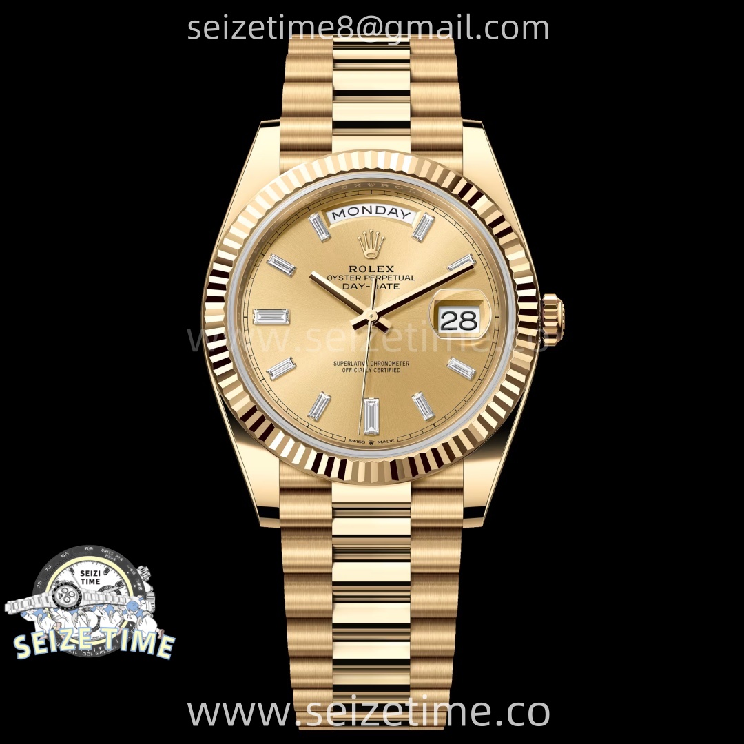 Day Date 228238 40mm YG KF 1:1 Best Edition Gold Dial Crystal Markers On RG President Bracelet SA3255 (Gain Weight)