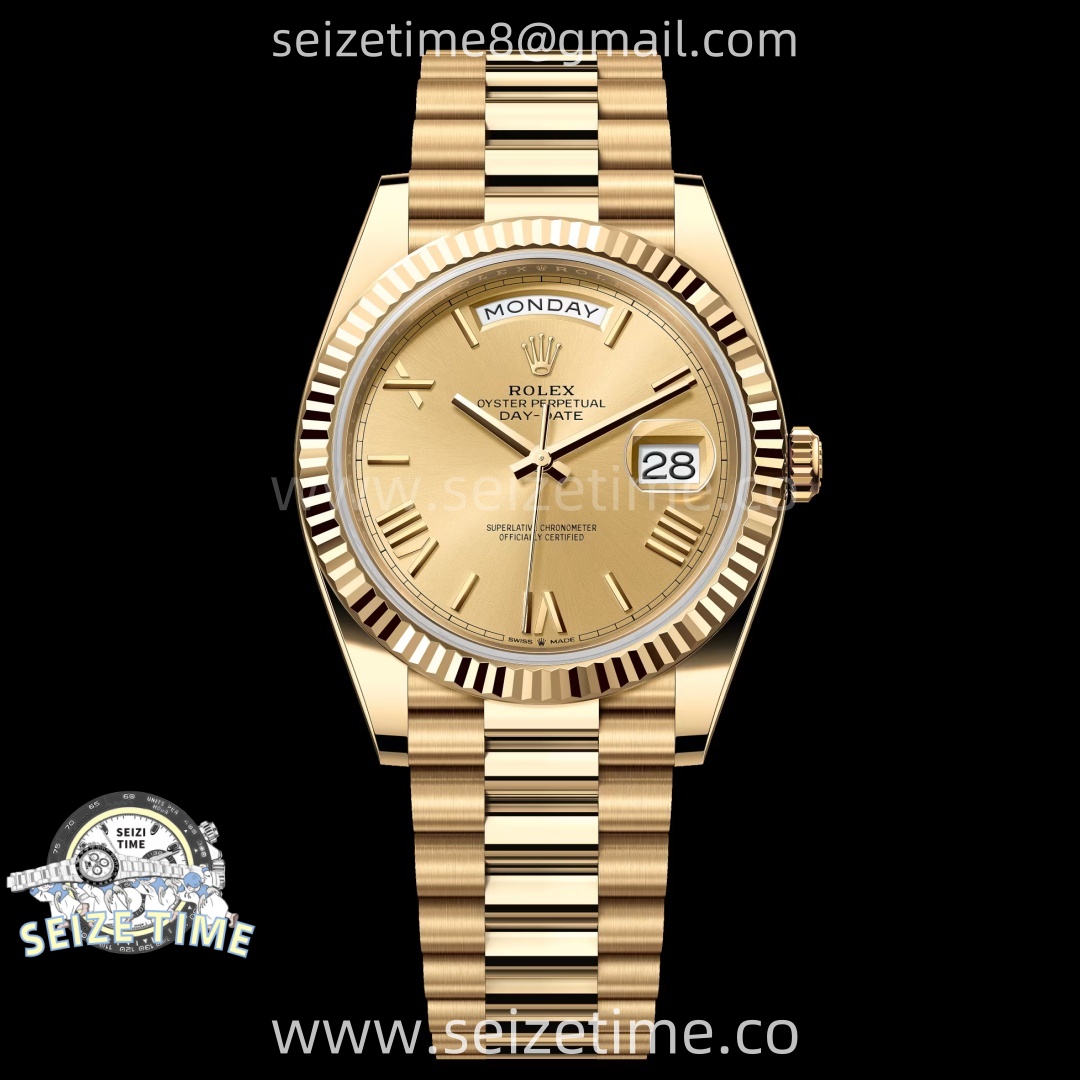 Day Date 228238 40mm YG KF 1:1 Best Edition Gold Dial Roman Markers On RG President Bracelet SA3255 (Gain Weight)