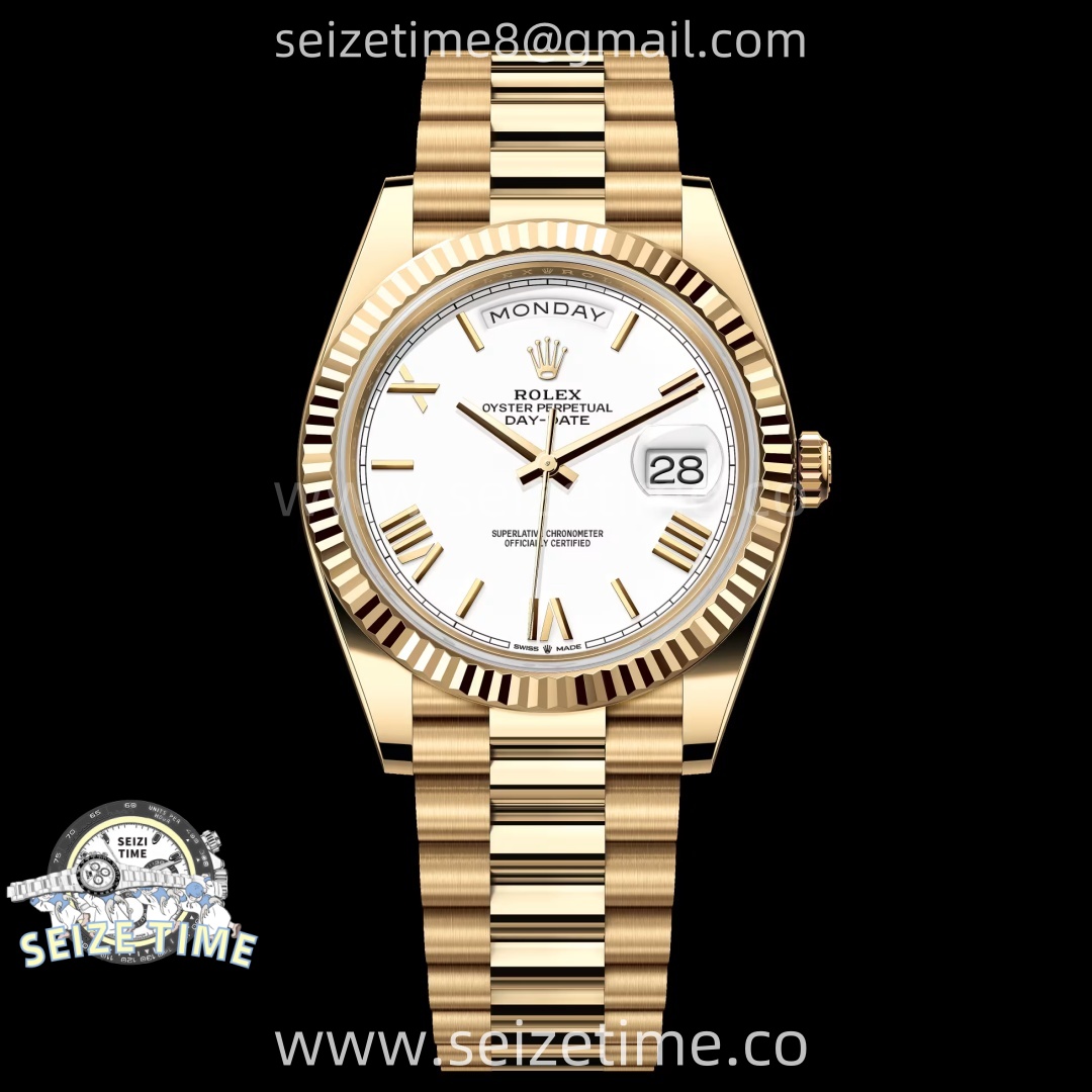 Day Date 228238 40mm YG KF 1:1 Best Edition White Dial Roman Markers On RG President Bracelet SA3255 (Gain Weight)