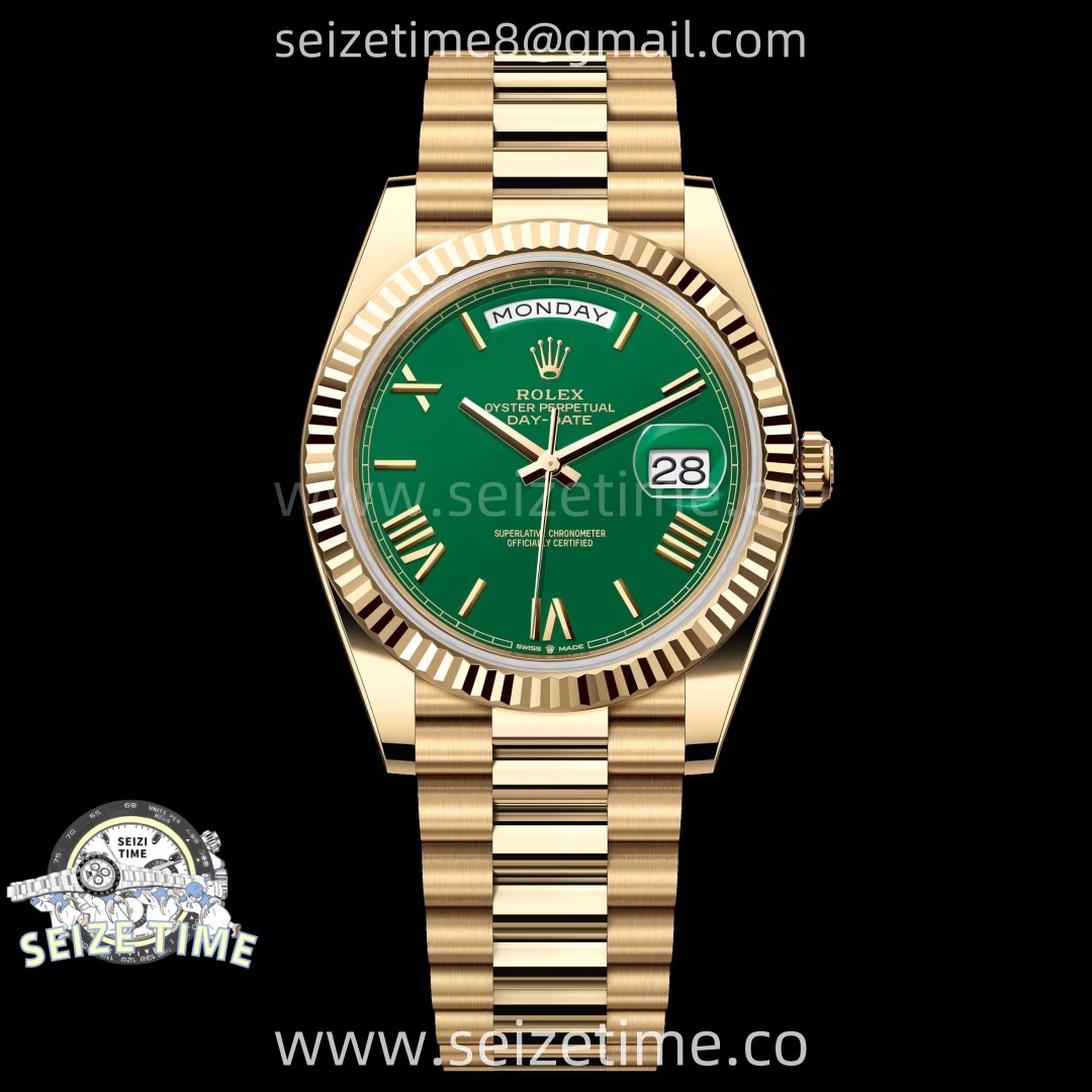 Day Date 228238 40mm YG KF 1:1 Best Edition Green Dial Roman Markers On RG President Bracelet SA3255 (Gain Weight)