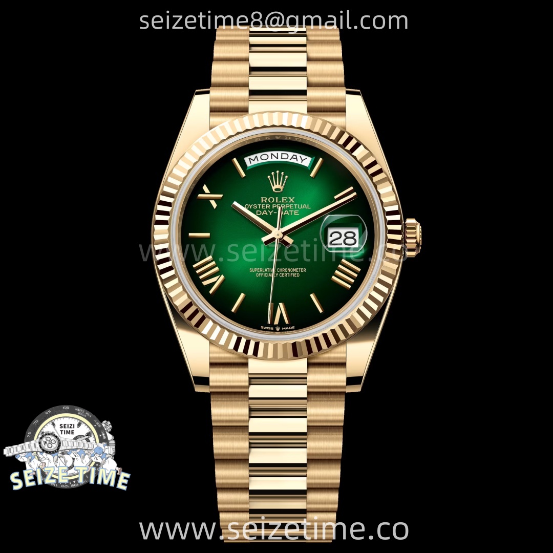 Day Date 228238 40mm YG KF 1:1 Best Edition Green Gradient Dial Roman Markers On RG President Bracelet SA3255 (Gain Weight)