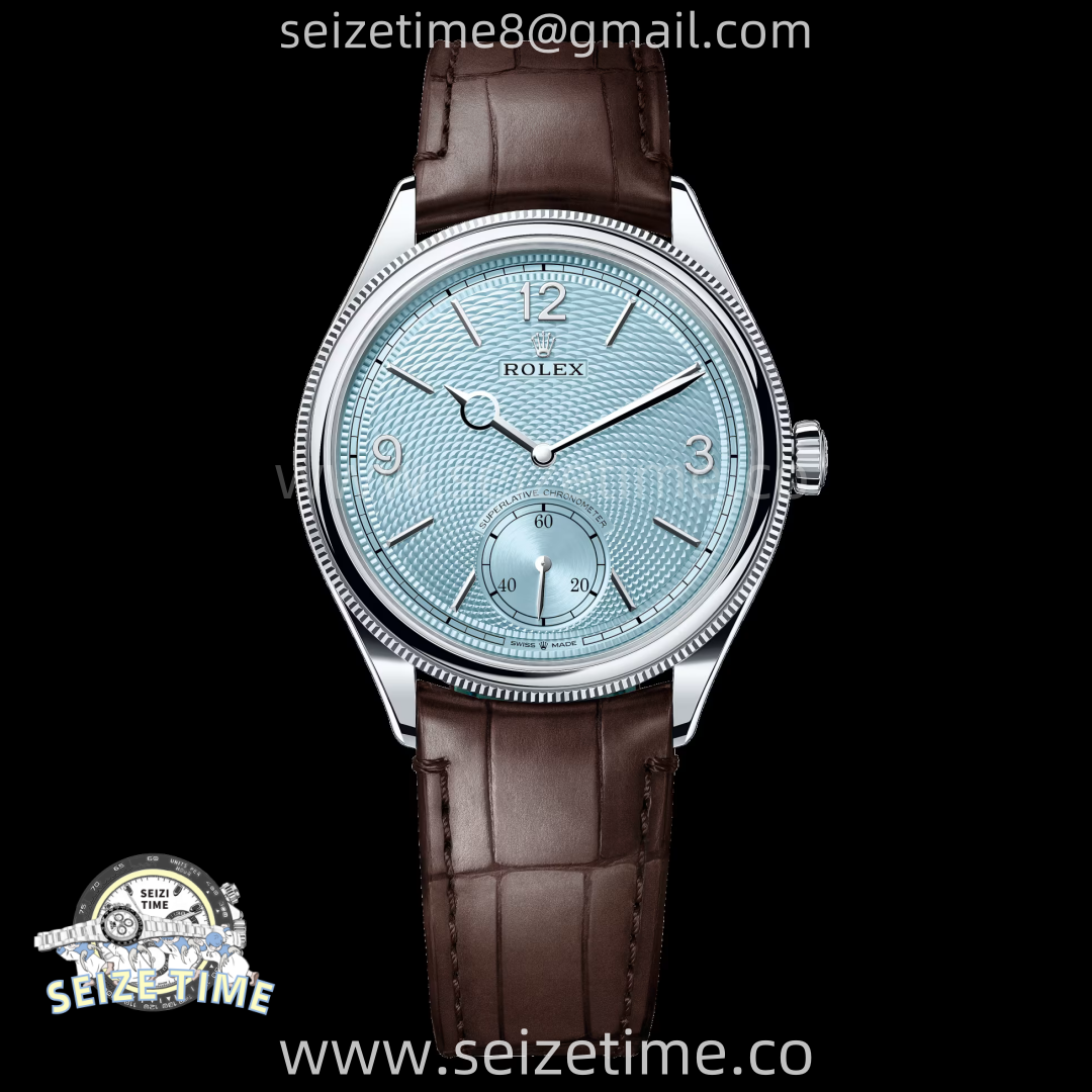 Perpetual 1908 52506 39mm SS 8+F Ice Blue Dial On Dark Brown Leather Strap A7140