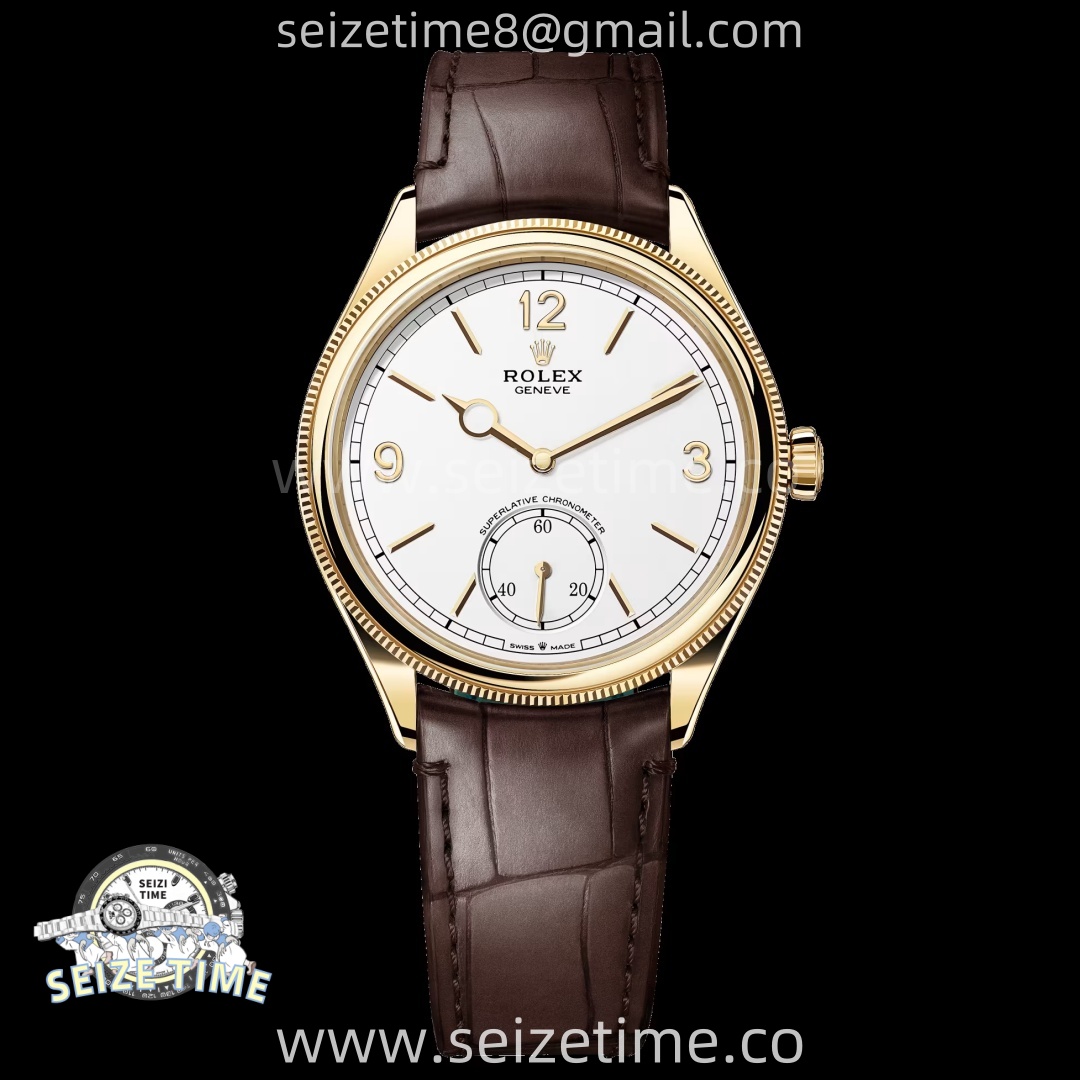 Perpetual 1908 52508 39mm YG 8+F White Dial On Brown Leather Strap A7140