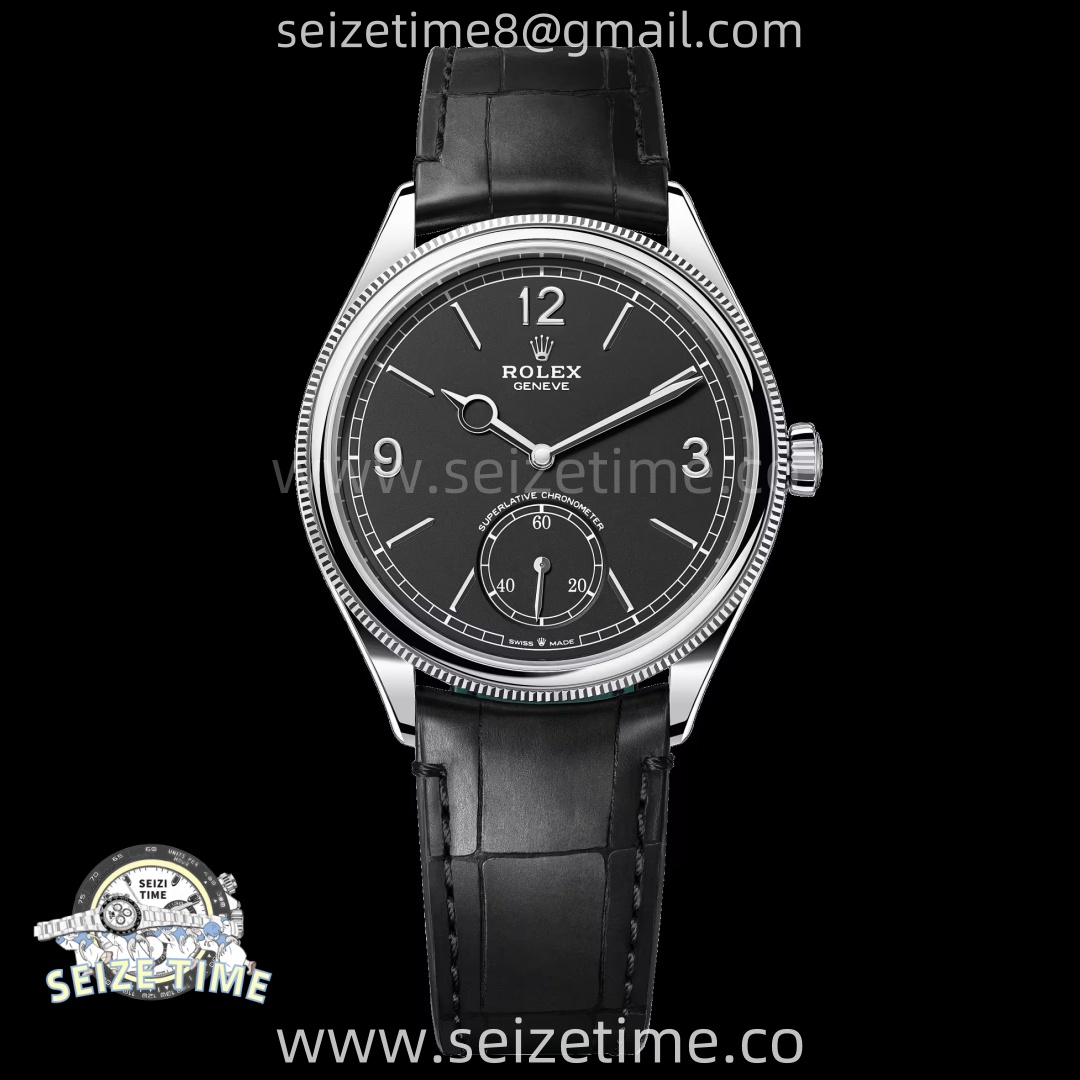 Perpetual 1908 52509 39mm SS 8+F Black Dial On Black Leather Strap A7140
