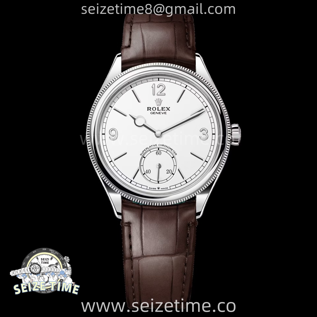 Perpetual 1908 52509 39mm SS 8+F White Dial On Brown Leather Strap A7140