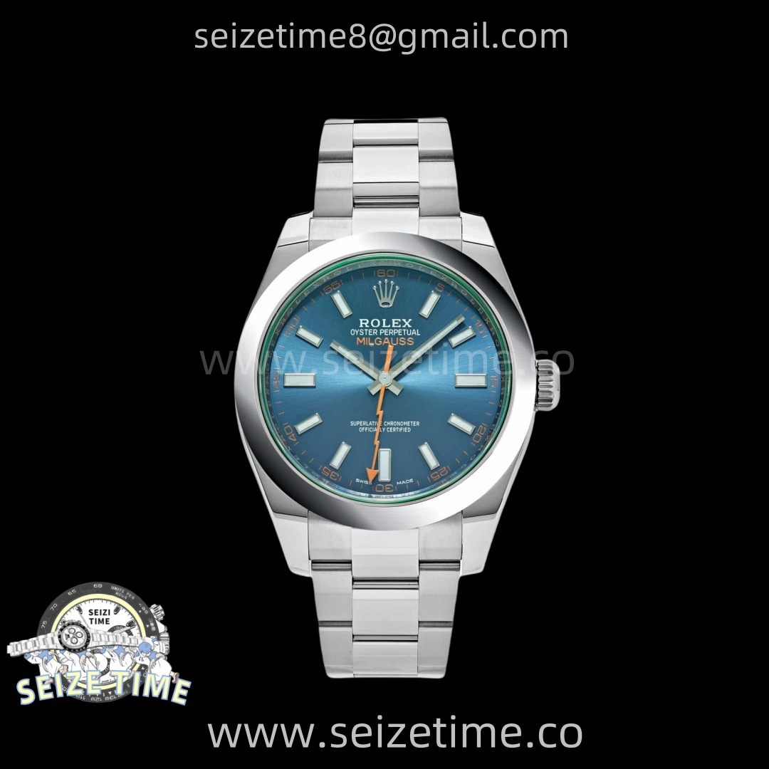 Milgauss 116400 GV Real Green Sapphire 904L SS VSF 1:1 Best Edition Blue Dial on 904L SS Bracelet SA3131