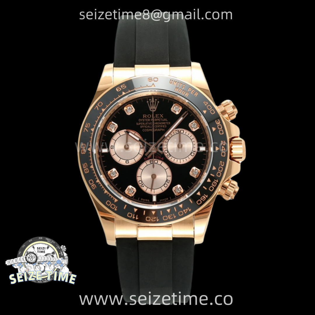 Daytona 126515 APSF 1:1 Best Edition Black/RG Diamonds Dial on Oysterflex Rubber Strap SH4131 (Gain Weight)