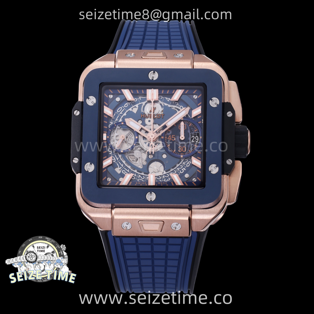 Square Bang Unico 42mm RG/Ceramic BBF 1:1 Best Edition Skeleton Dial on Blue Rubber Strap A1280
