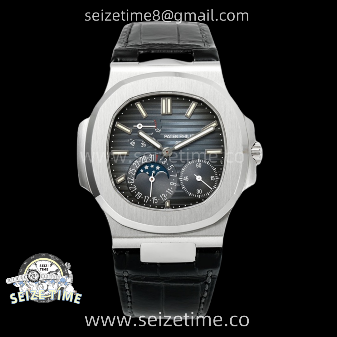 Nautilus 5712G SS PPF 1:1 Best Edition Blue Dial on Black Leather Strap A240 Super Clone