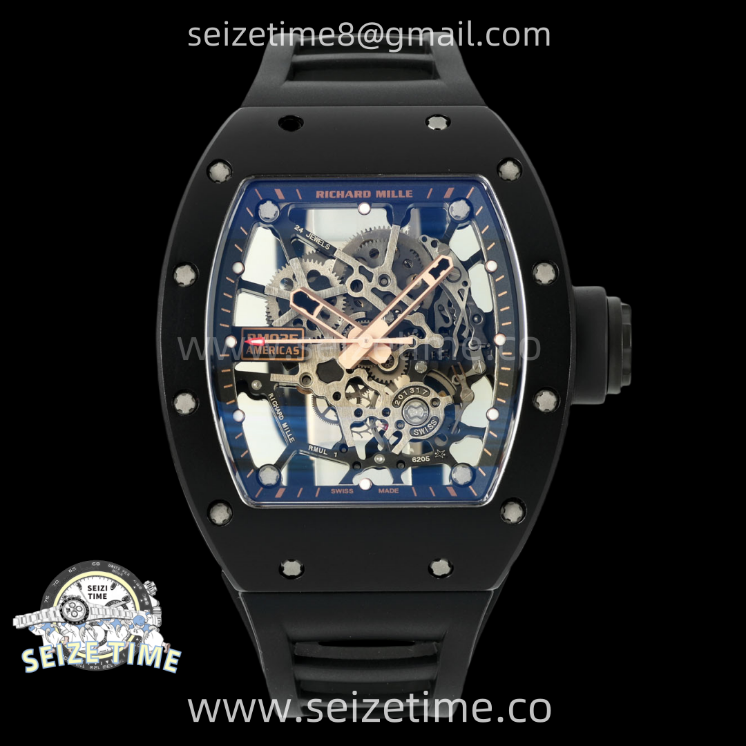 RM035 Americas RG Black Ceramic SONIC Best Edition Skeleton Dial on Black Rubber Strap Clone RMUL1