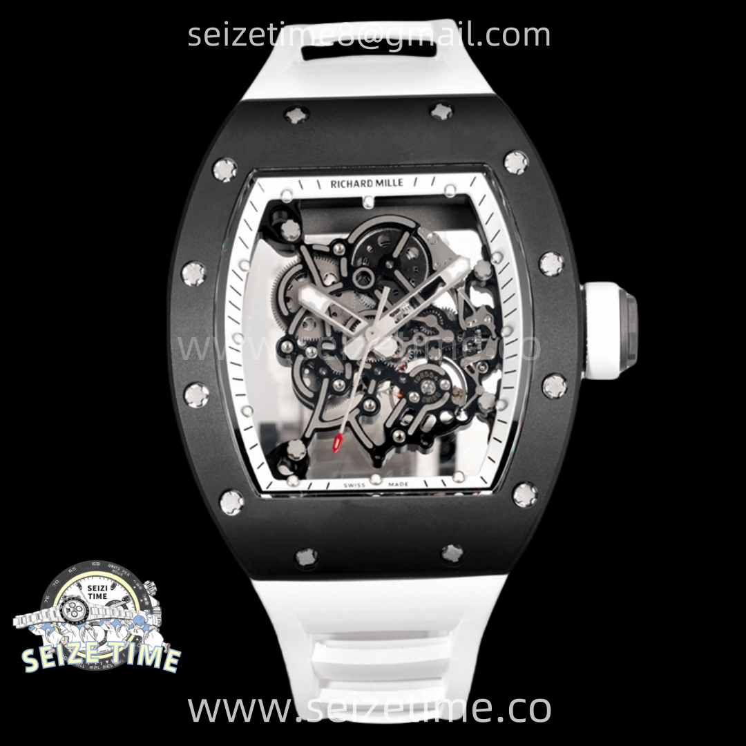 RM055 Black Ceramic White Inner RMF Best Edition Skeleton Dial On White Rubber Strap RMUL2 Super Clone