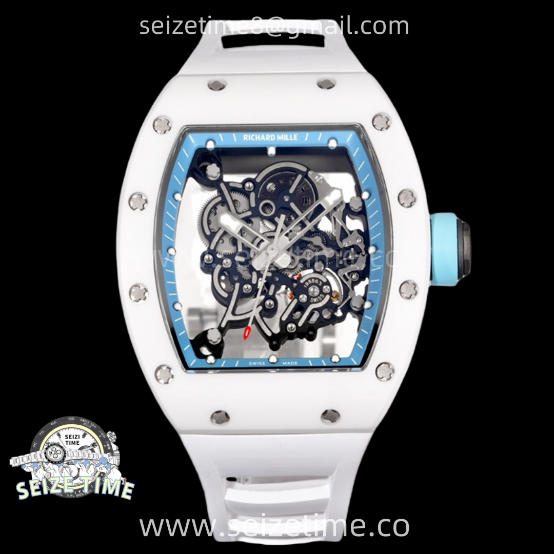 RM055 White Ceramic RMF Skeleton Dial On White Rubber Strap RMUL2 Super Clone