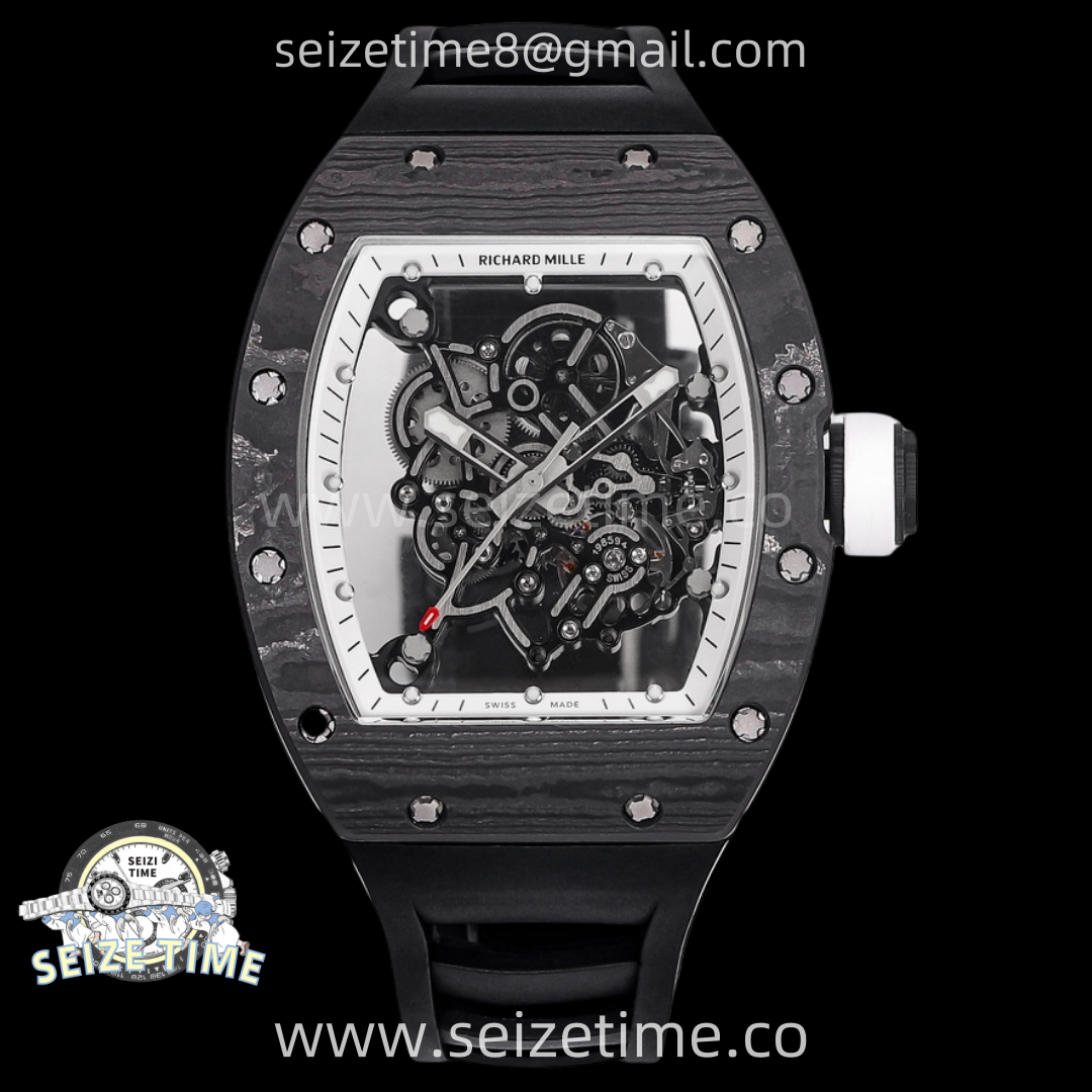 RM055 Real NTPT White Inner RMF Best Edition Skeleton Dial on Black Rubber Strap RMUL2 Super Clone