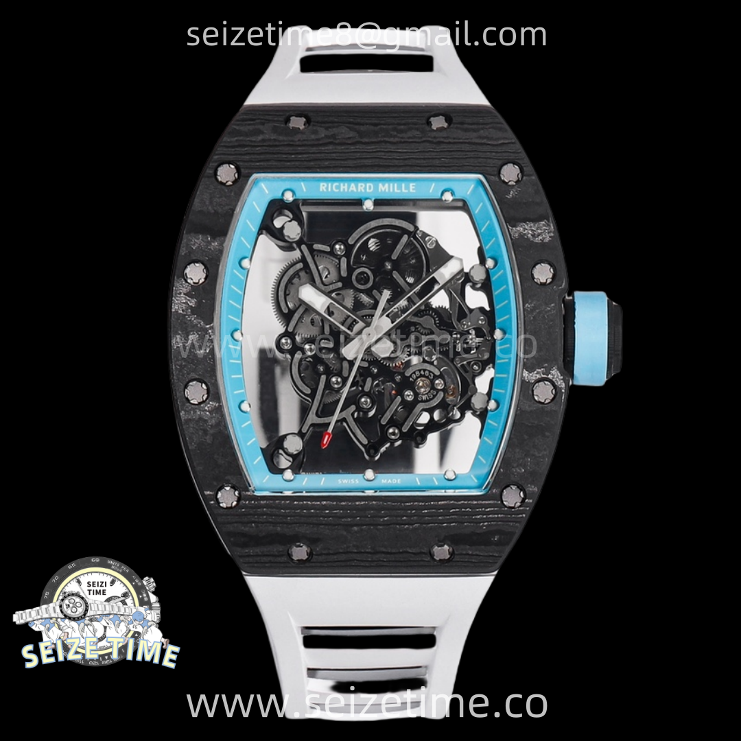 RM055 Real NTPT Blue Inner RMF Best Edition Skeleton Dial on White Rubber Strap RMUL2 Super Clone