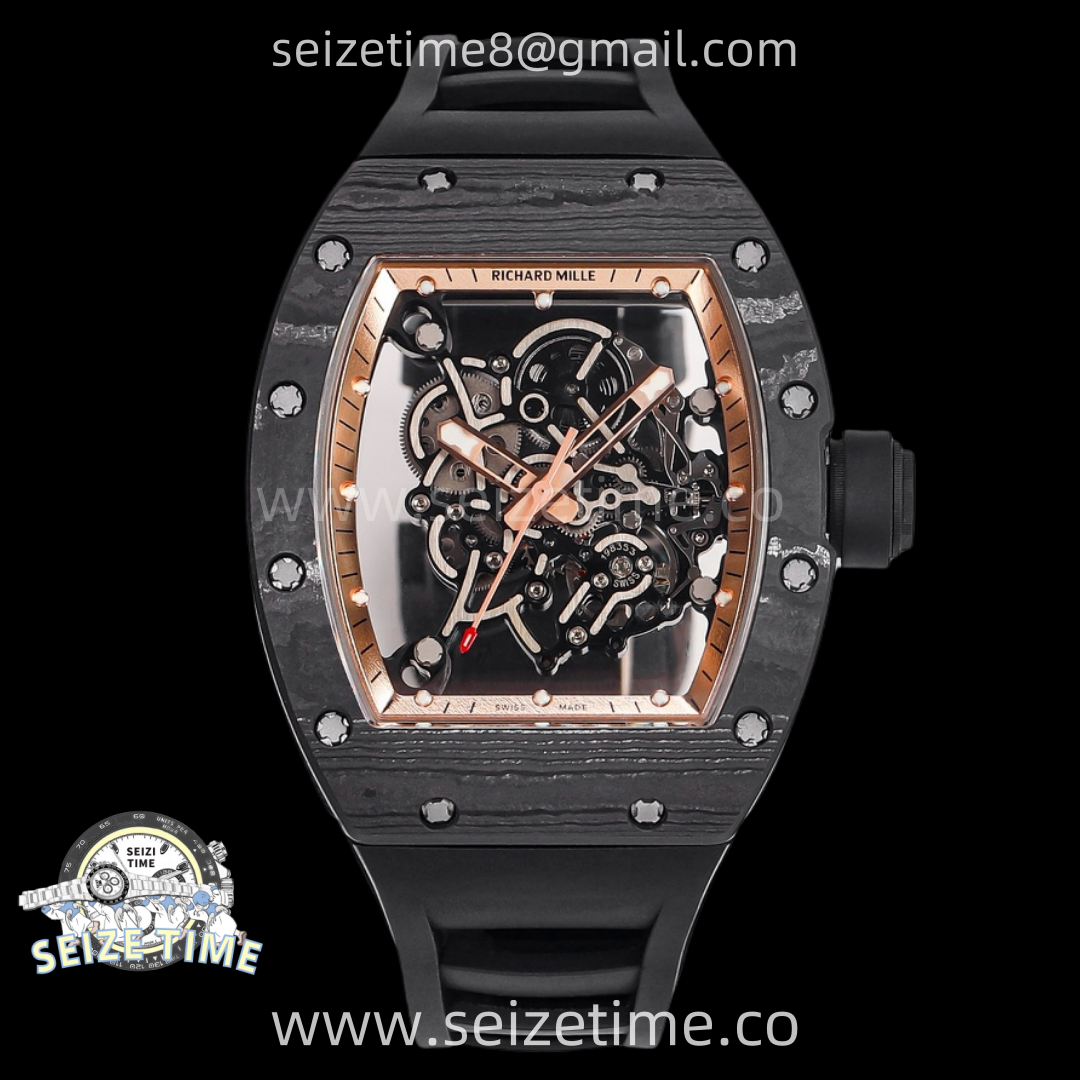 RM055 Real NTPT RG Inner RMF Best Edition Skeleton Dial on Black Rubber Strap RMUL2 Super Clone