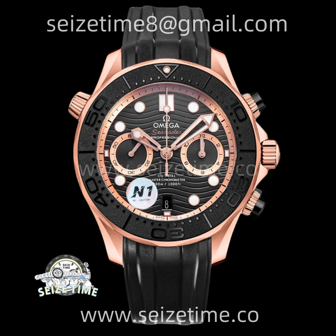 Seamaster 300M Chrono Black Ceramic Bezel RG N1F 1:1 Best Edition Black Dial on Black Rubber Strap A9900
