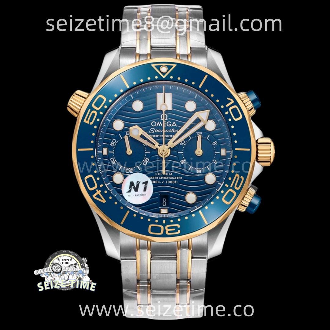 Seamaster 300M Chrono Blue Ceramic Bezel SS/YG N1F 1:1 Best Edition Blue Dial on SS/YG Bracelet A9900
