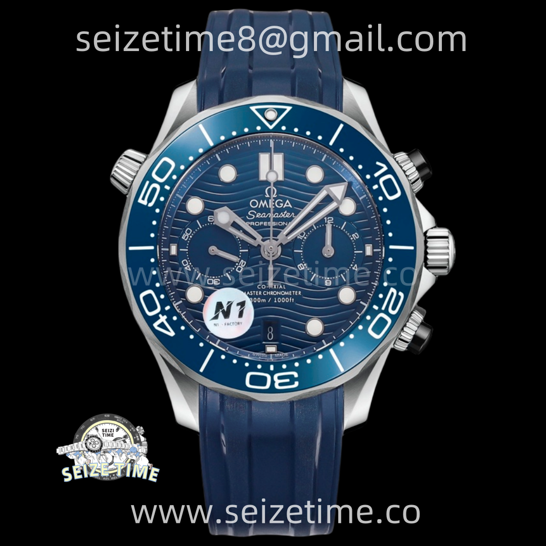 Seamaster 300M Chrono Blue Ceramic Bezel SS N1F 1:1 Best Edition Blue Dial on Blue Rubber Strap A9900