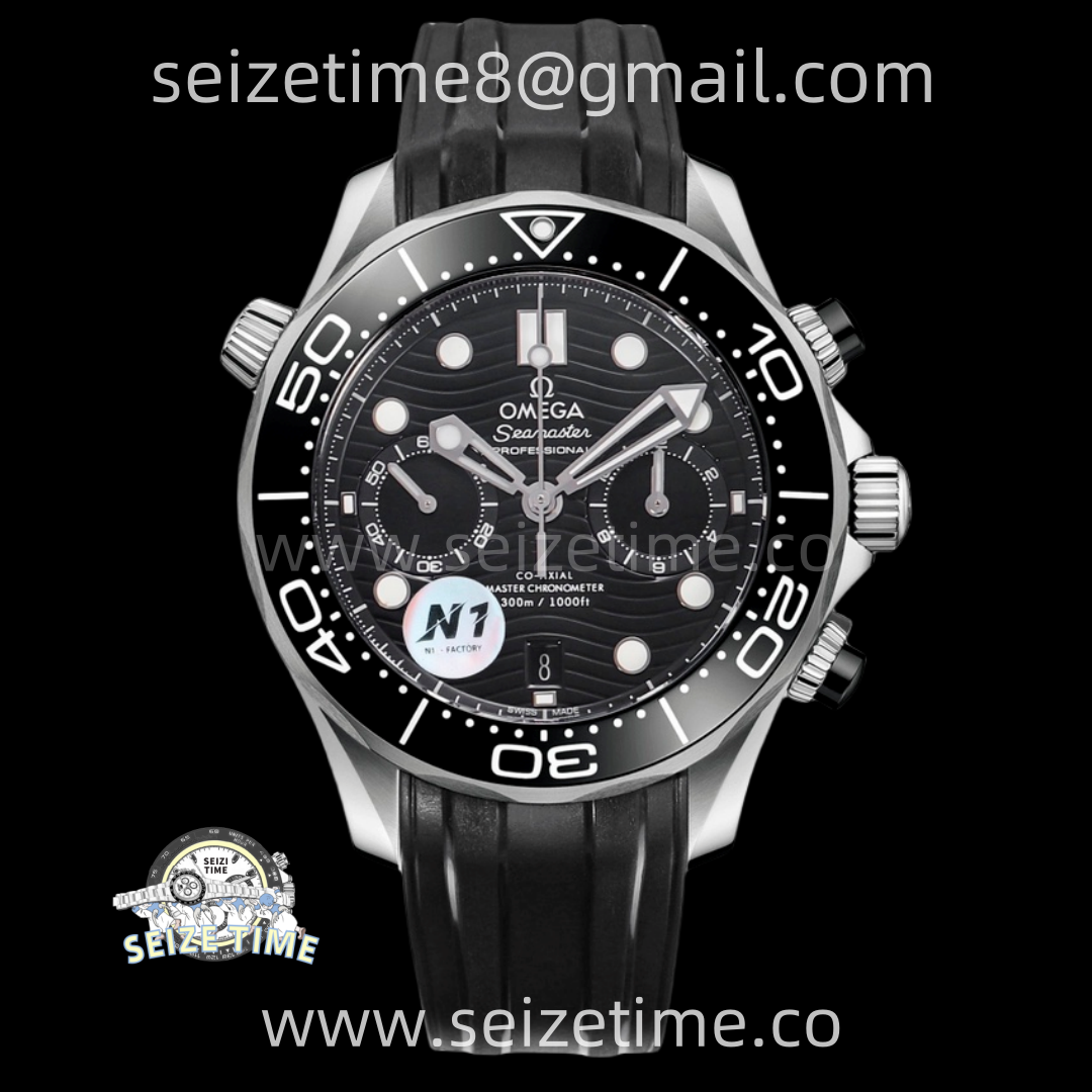 Seamaster 300M Chrono Black Ceramic Bezel SS N1F 1:1 Best Edition Black Dial on Black Rubber Strap A9900