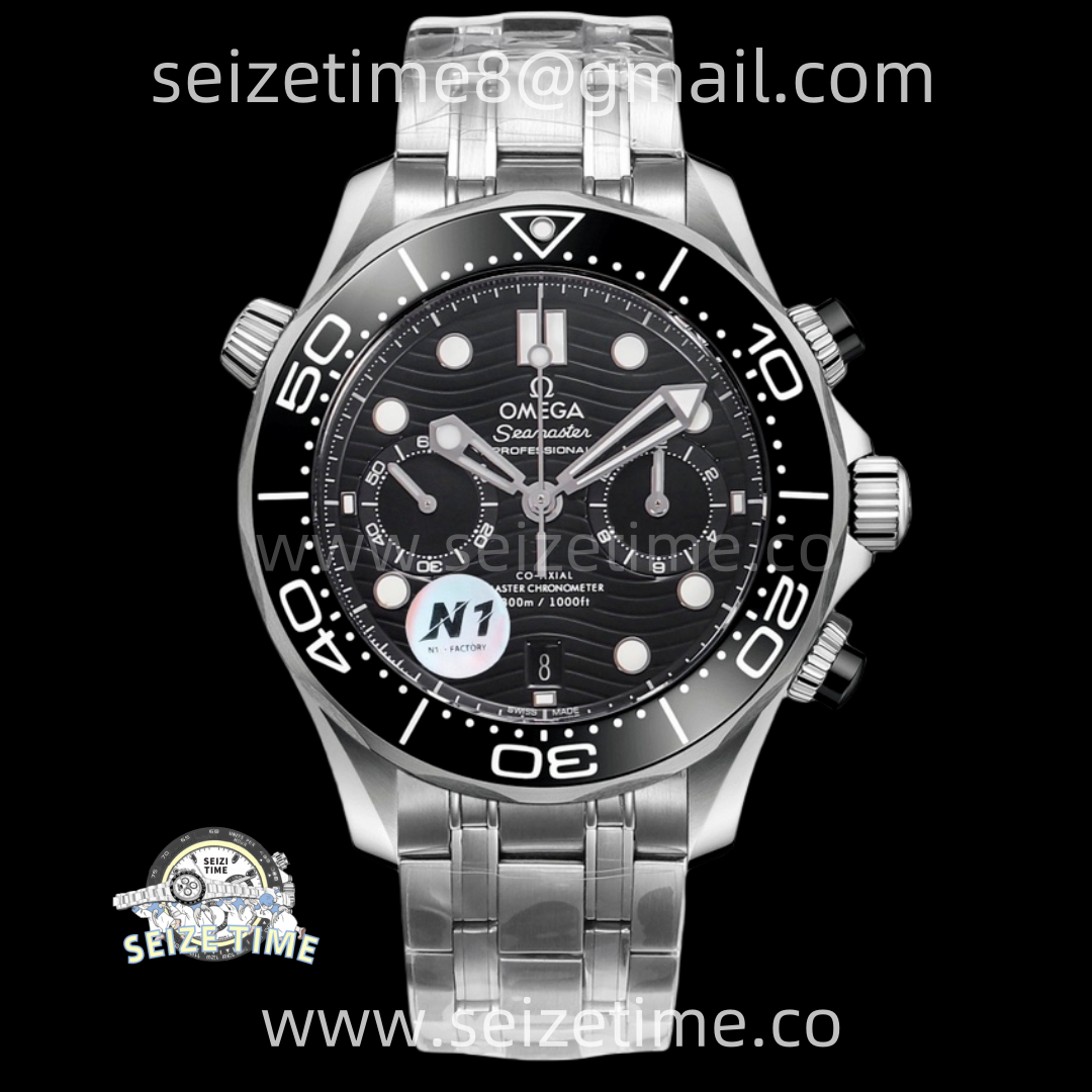 Seamaster 300M Chrono Black Ceramic Bezel SS N1F 1:1 Best Edition Black Dial on SS Bracelet A9900