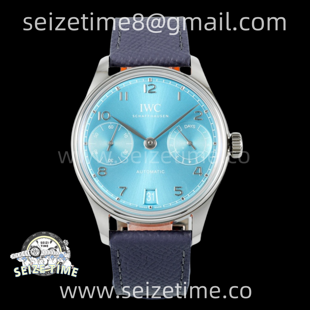 Portuguese Real PR IW501708 SS APSF 1:1 Best Edition Light Blue Dial On Blue Leather Strap A52010