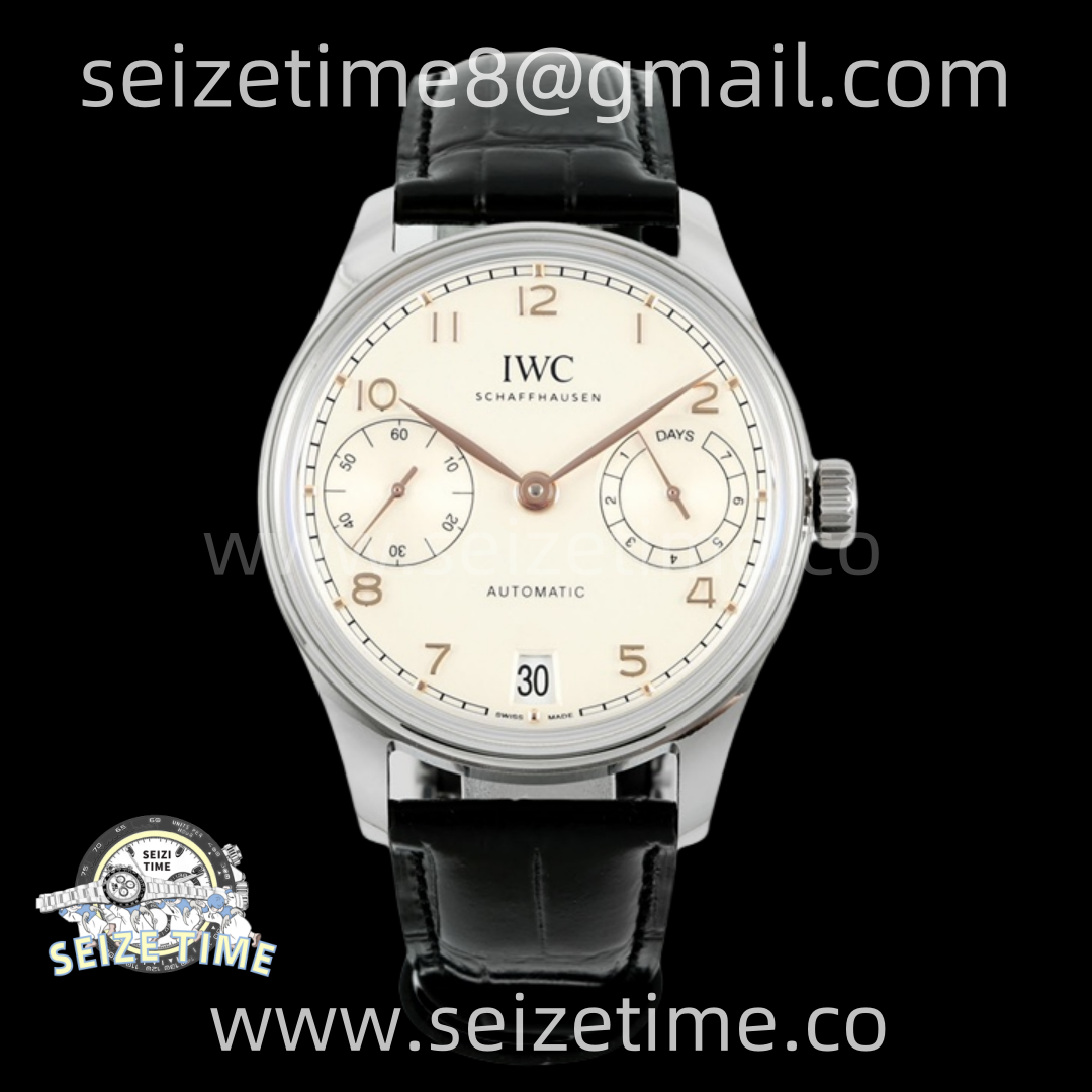 Portuguese Real PR IW501701 SS APSF 1:1 Best Edition White Dial RG Marker On Black Leather Strap A52010