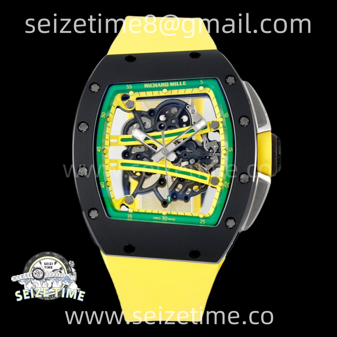 RM061 Black Ceramic ZF 1:1 Best Edition On Yellow Rubber Strap RMUL2 Super Clone