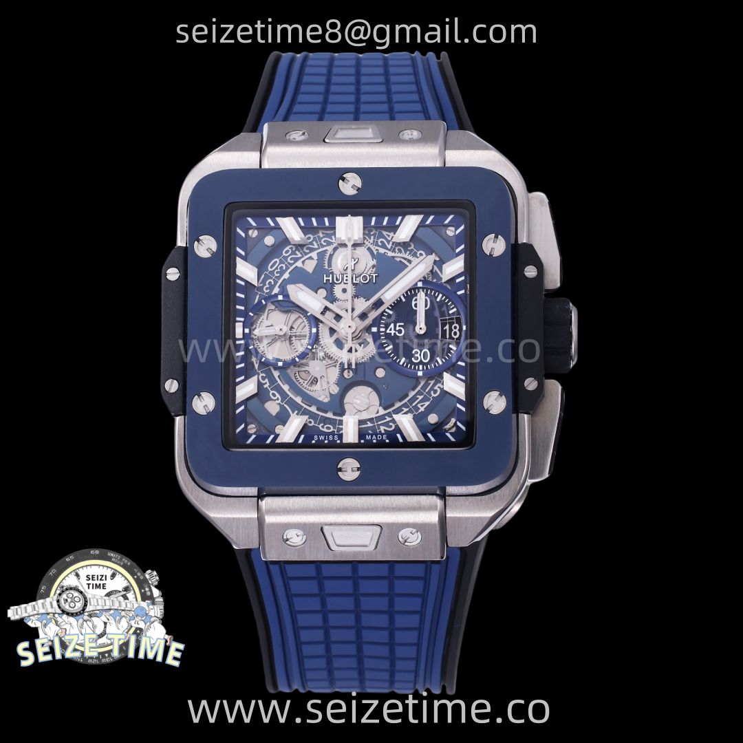 Square Bang Unico 42mm Ti/Ceramic BBF 1:1 Best Edition Skeleton Dial on Blue Rubber Strap A1280