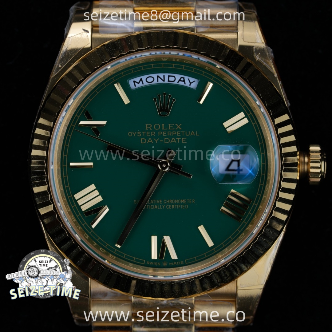 Day Date 228238 40mm THBF YG 1:1 Best Edition Green Dial Roman Markers on YG President Bracelet SA3255 (Gain Weight)