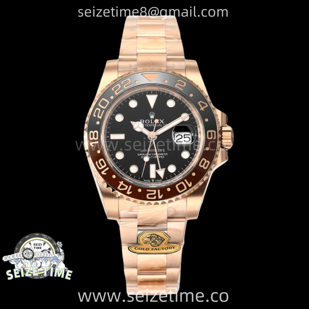 GMT Master II 126715 CHNR Gain Weight Gold Factory 1:1 Best Edition Black Dial on RG Bracelet VR3285 CHS
