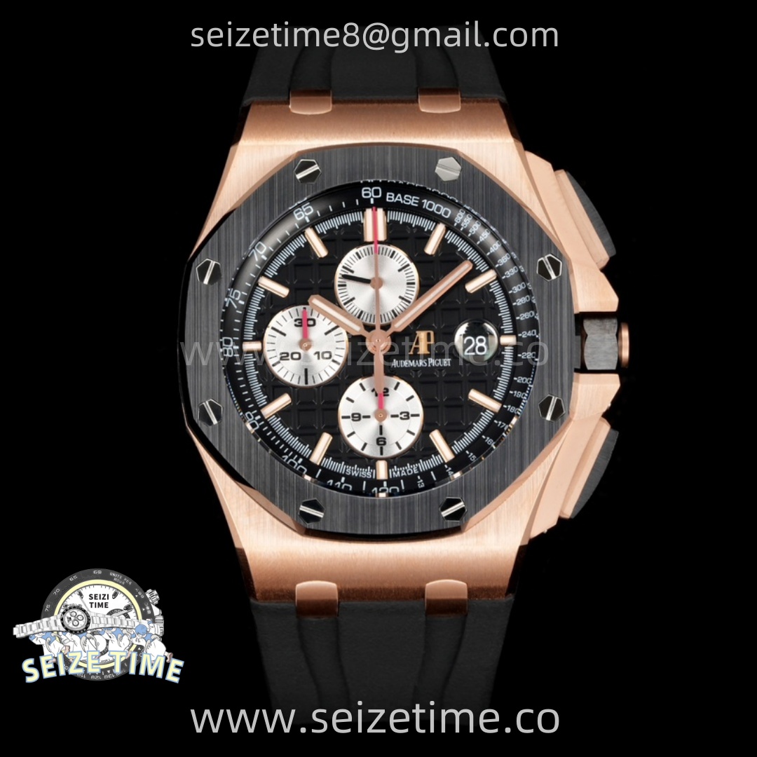 Royal Oak Offshore 44mm RG TKF Best Edition Black/Silver Dial Ceramic Bezel on Black Rubber Strap A3126