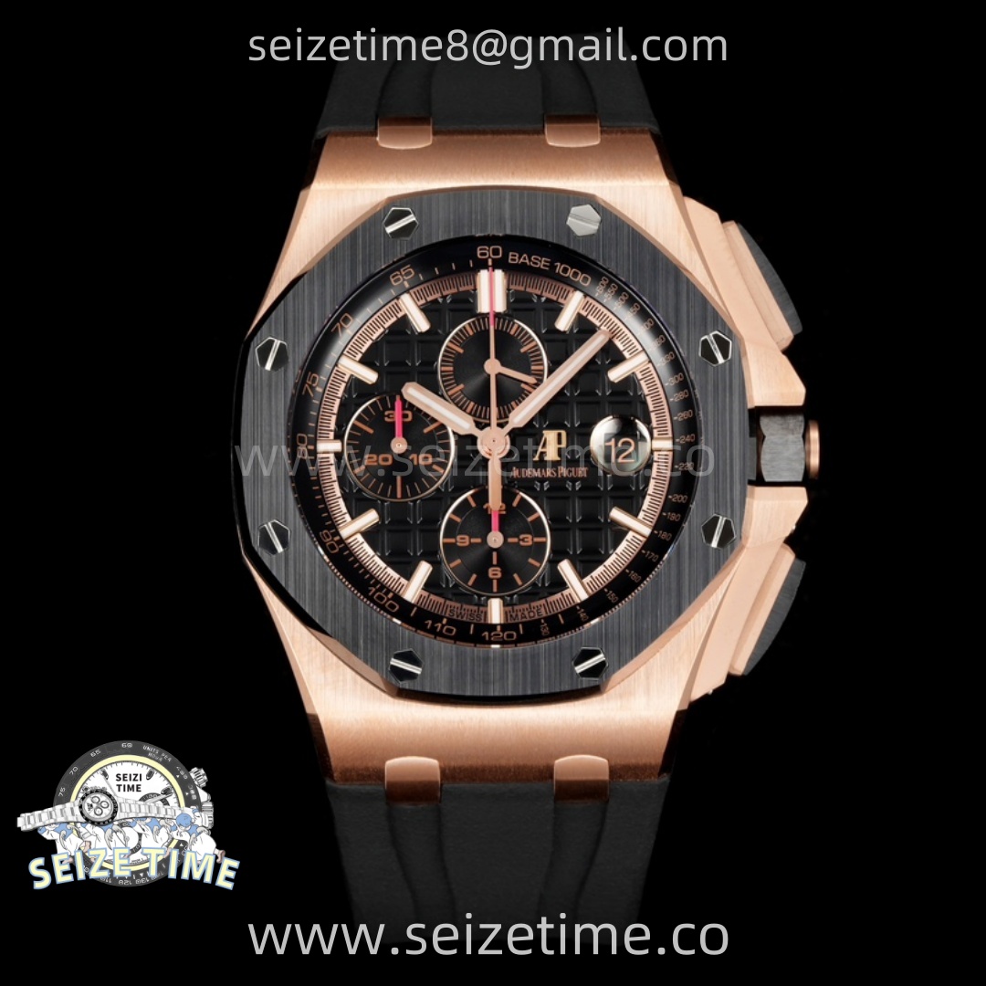 Royal Oak Offshore 44mm RG TKF Best Edition Black Dial Ceramic Bezel on Black Rubber Strap A3126