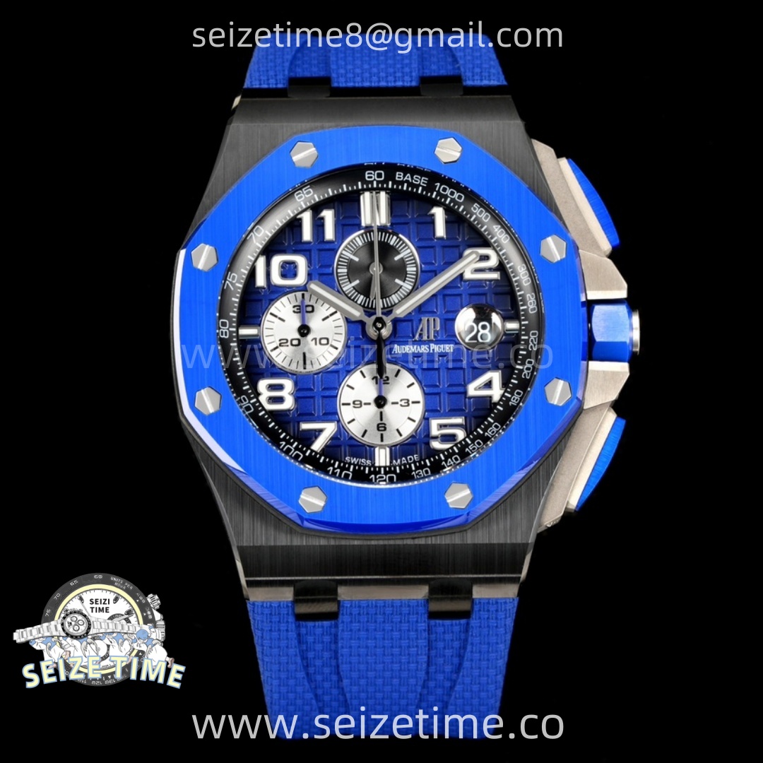 Royal Oak Offshore 44mm Black Ceramic TKF 1:1 Best Edition Blue Dial on Blue Rubber Strap A3126