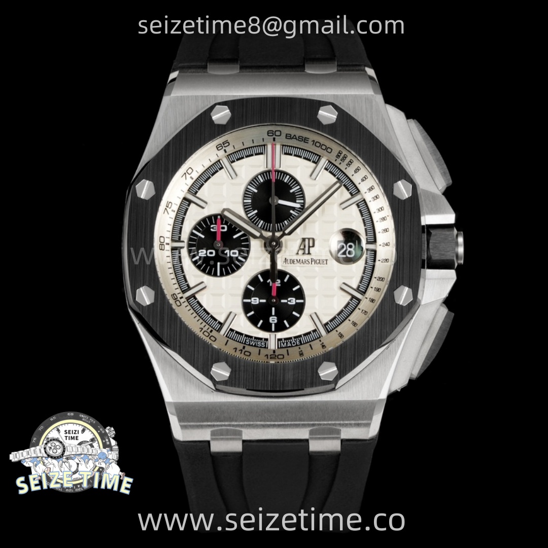Royal Oak Offshore 44mm SS TKF 1:1 Best Edition White Dial on Black Rubber Strap A3126