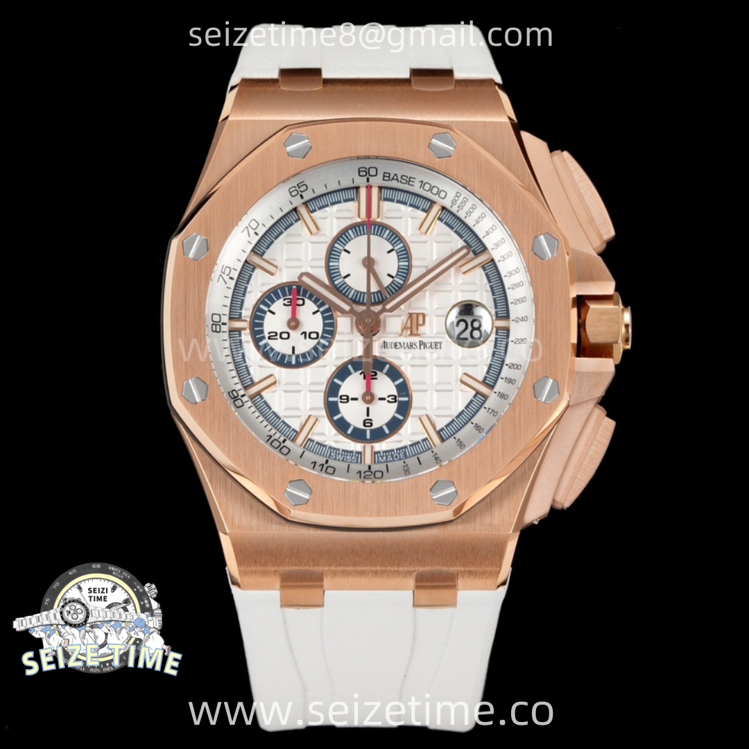 Royal Oak Offshore 44mm RG TKF 1:1 Best Edition White Dial on White Rubber Strap A3126