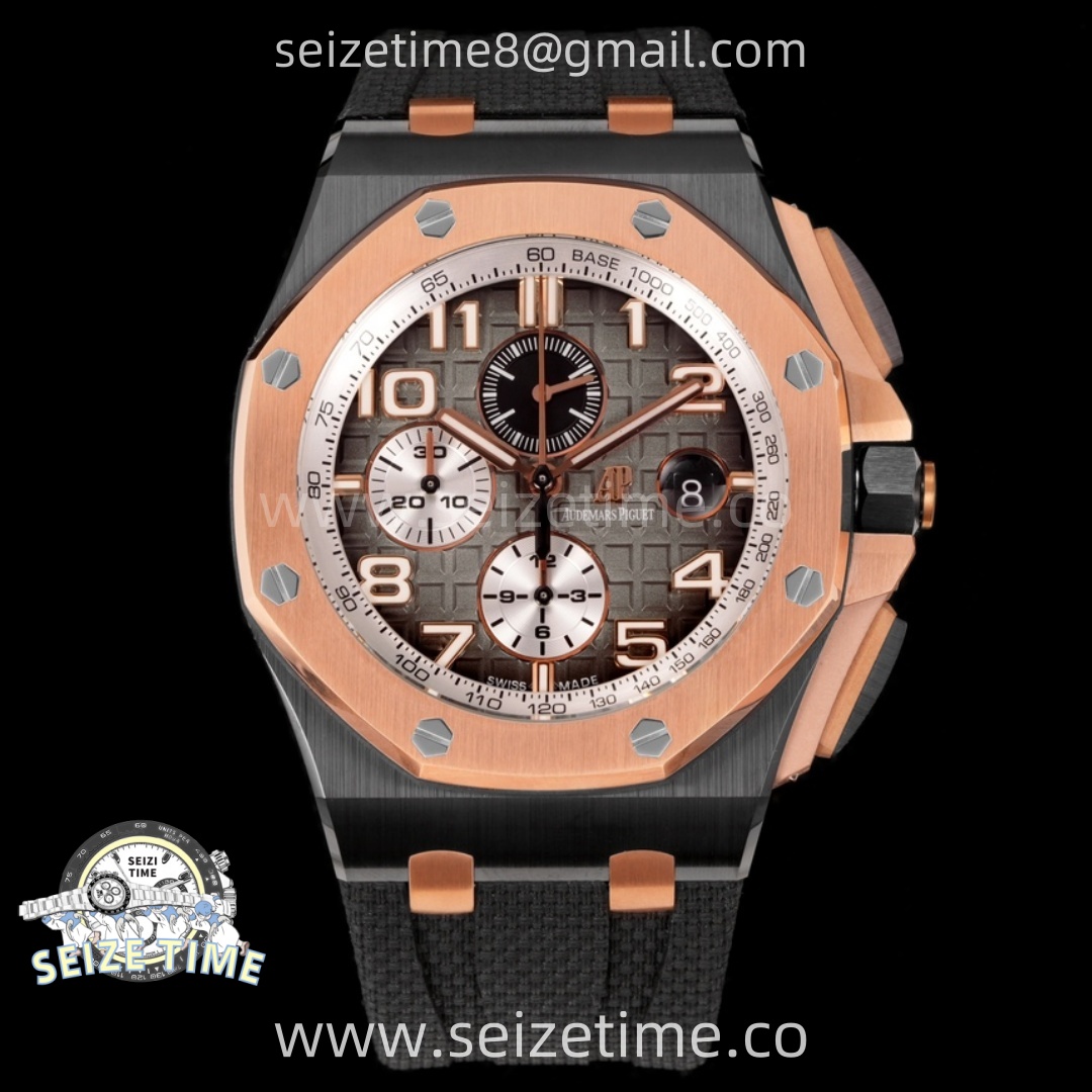 Royal Oak Offshore 44mm Black Ceramic TKF 1:1 Best Edition Gray Dial RG Bezel on Black Rubber Strap A3126