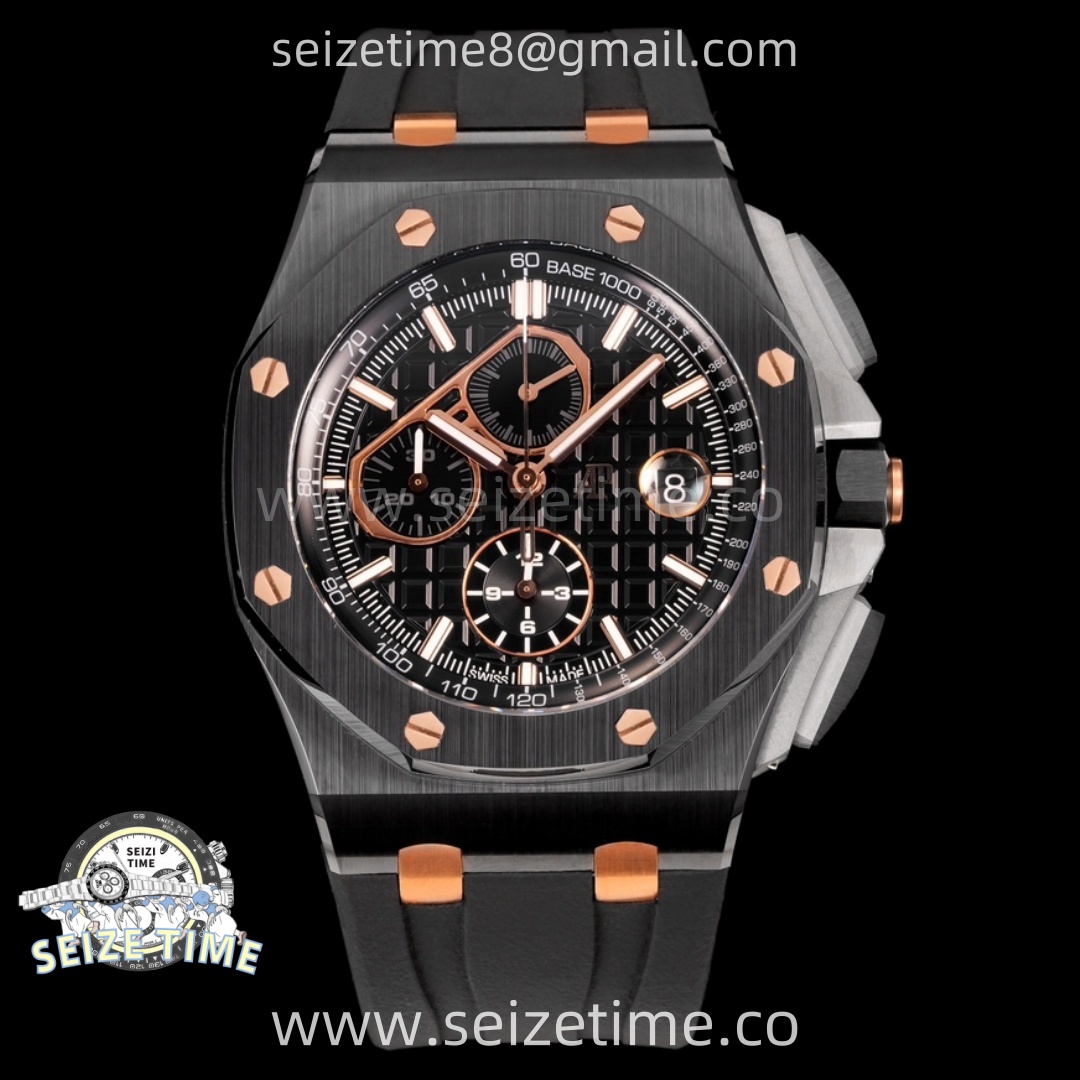 Royal Oak Offshore 44mm Black Ceramic TKF 1:1 Best Edition Black/RG Dial on Black Rubber Strap A3126